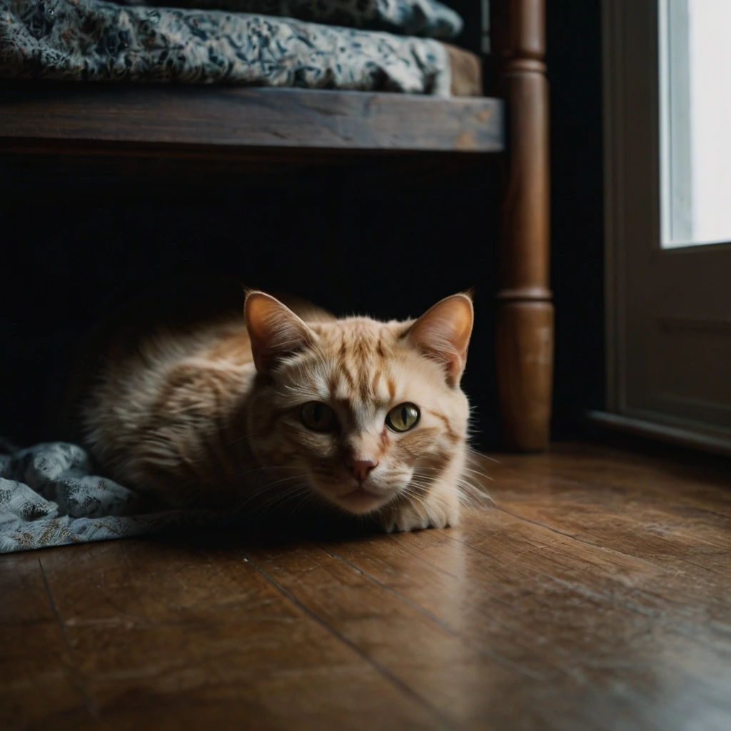 Cat hiding in dark space, showing behavioral signs your cat is sick