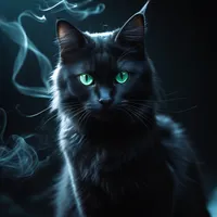 Shadowy AI-generated cats with glowing eyes and mystery