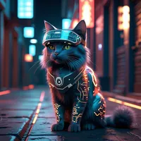Cyberpunk-themed AI-generated cats with glowing tech visors