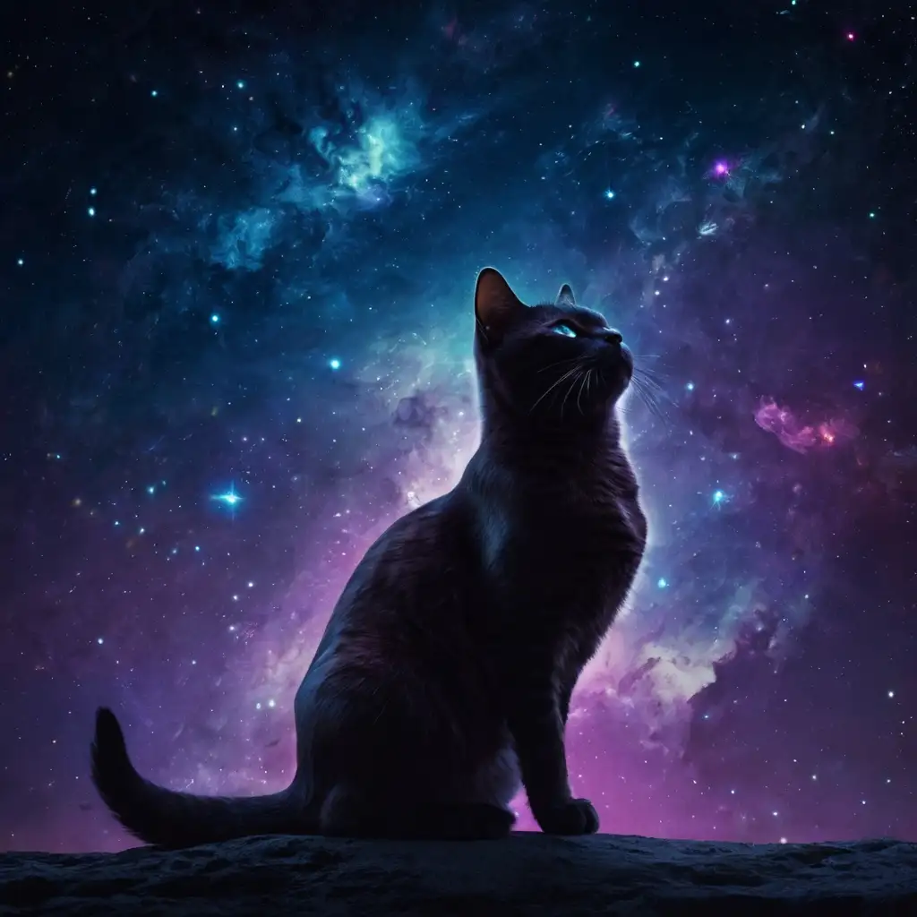 AI-generated cosmic cat art with galaxy stars and dreamy space background