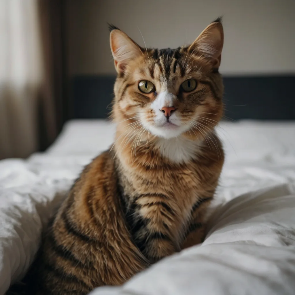 Portrait mode cat photo with soft background blur, indoor cat photography at home