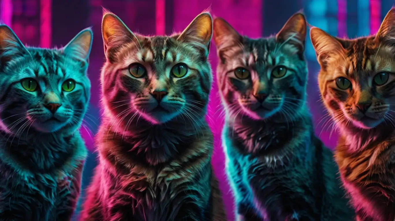 AI-generated cats in stunning futuristic design with glowing neon effects