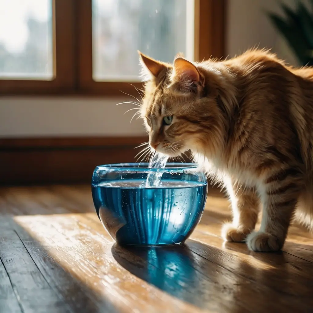 Cat drinking water from a fountain to stay hydrated and healthy