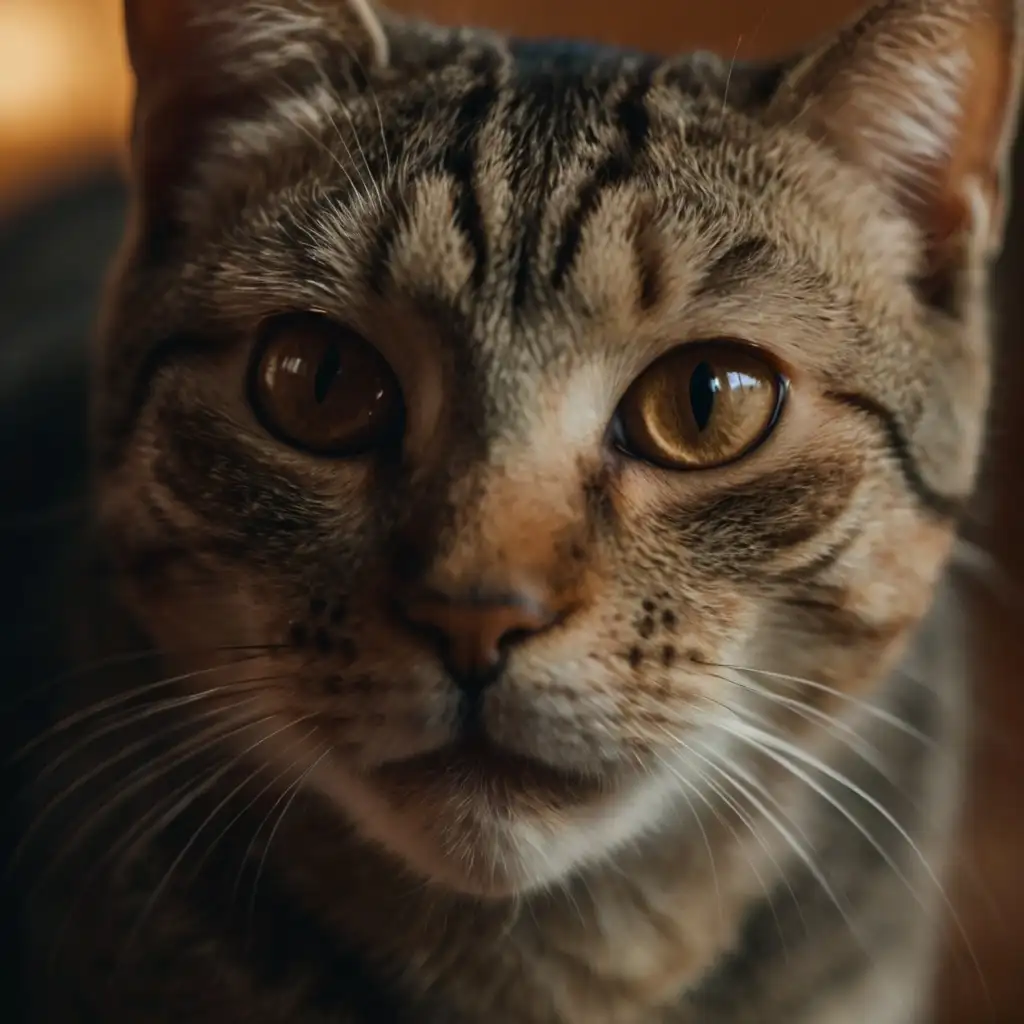 Creative cat photo close-up showing a curious cat staring at an object