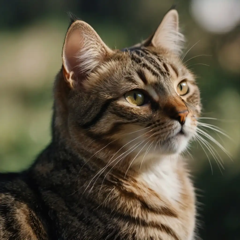 Creative cat photo pose with a cat looking back over its shoulder in soft natural lighting