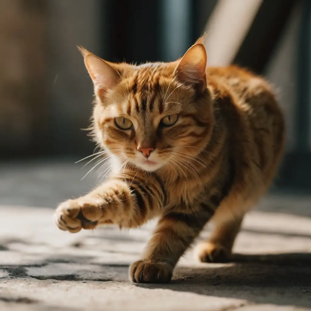 Creative cat photo capturing a cat extending its paw forward playfully