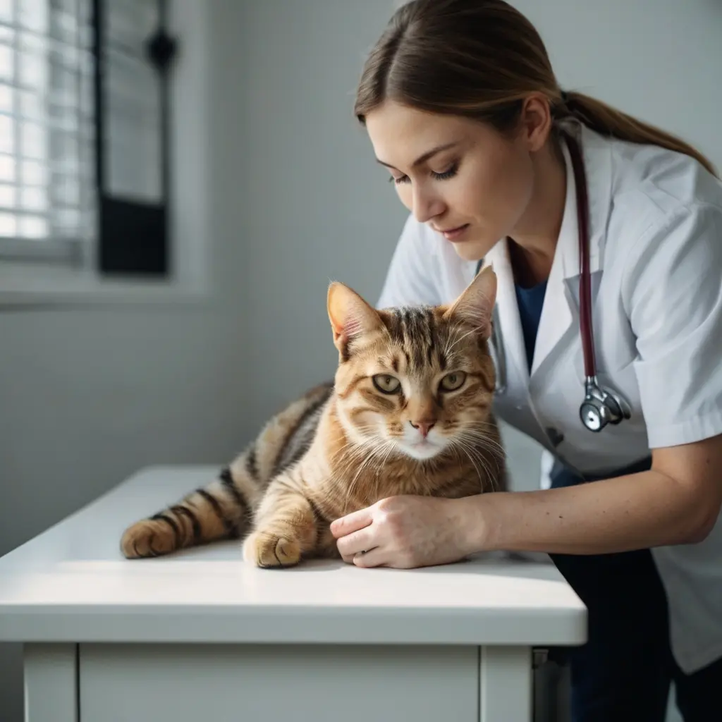 Tabby cat at a regular vet checkup for preventive health care tips

