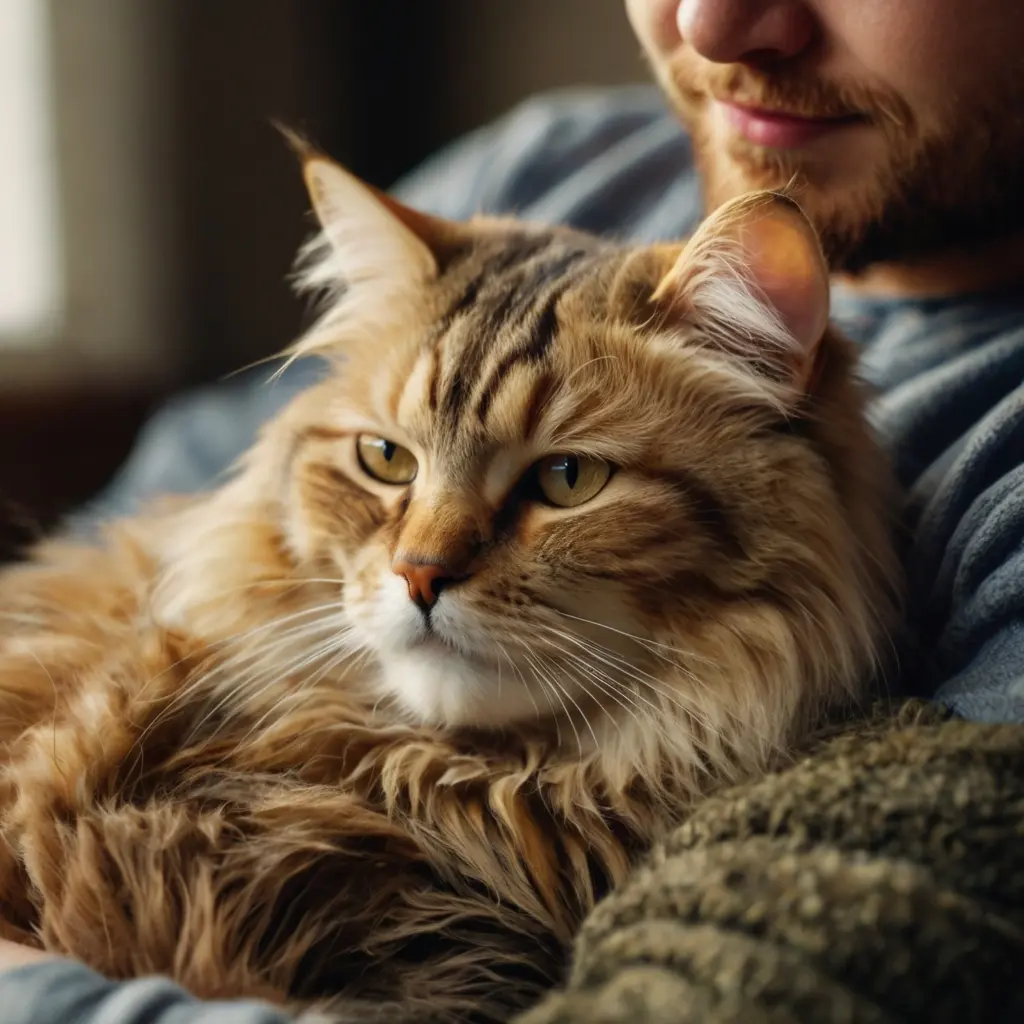 Relaxing bonding activities for cat lovers with a cat cuddling and grooming in a cozy home