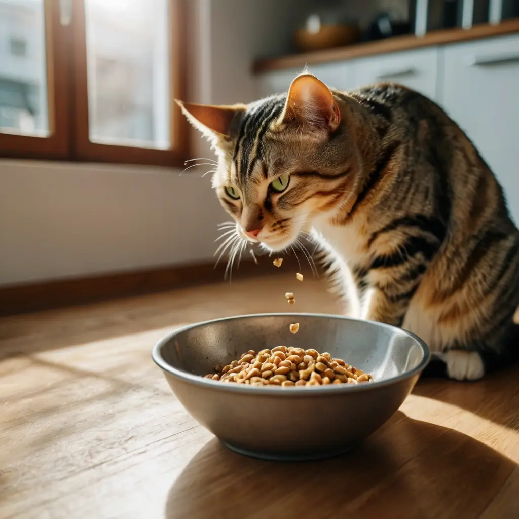 Cat following a consistent feeding schedule as part of healthy habits for cat lovers