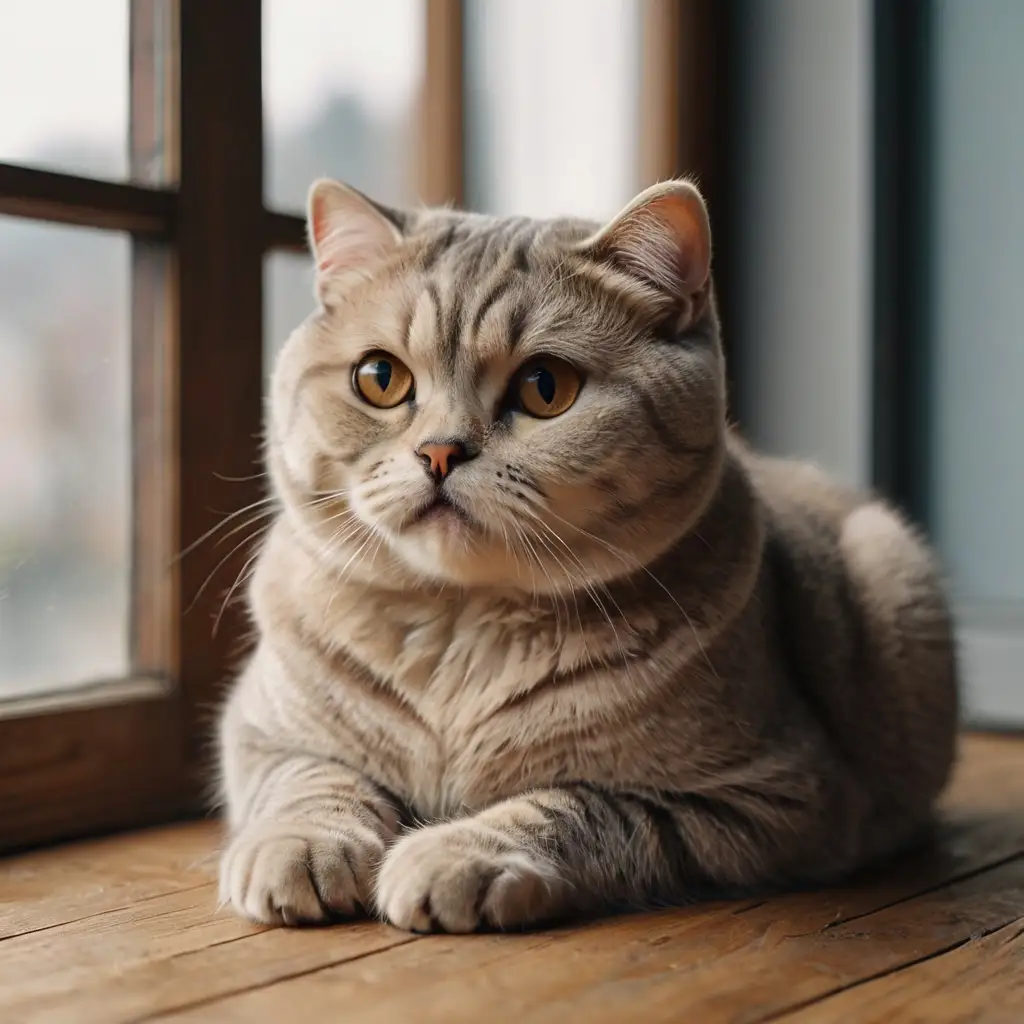 Scottish Fold cat, one of the most popular cat breeds, sitting calmly by a window.