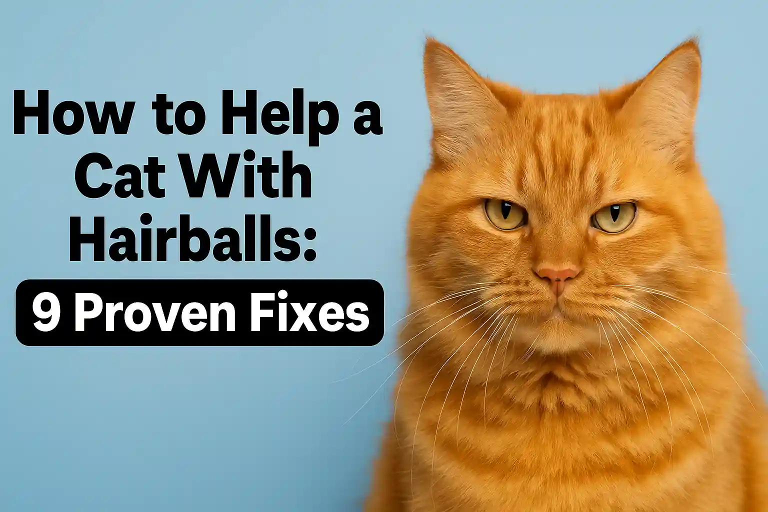 orange cat portrait with text How to Help a Cat With Hairballs: 9 Proven Fixes