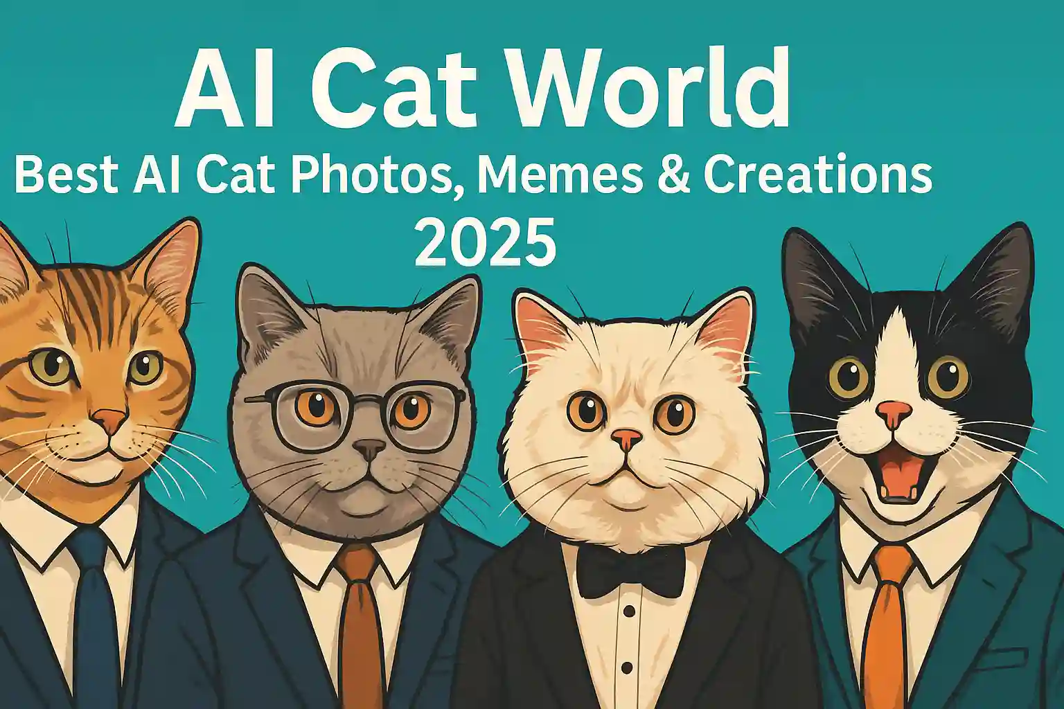 AI Cat World banner featuring cute and funny AI-generated cat photos, memes, and creative cat art for 2025.
